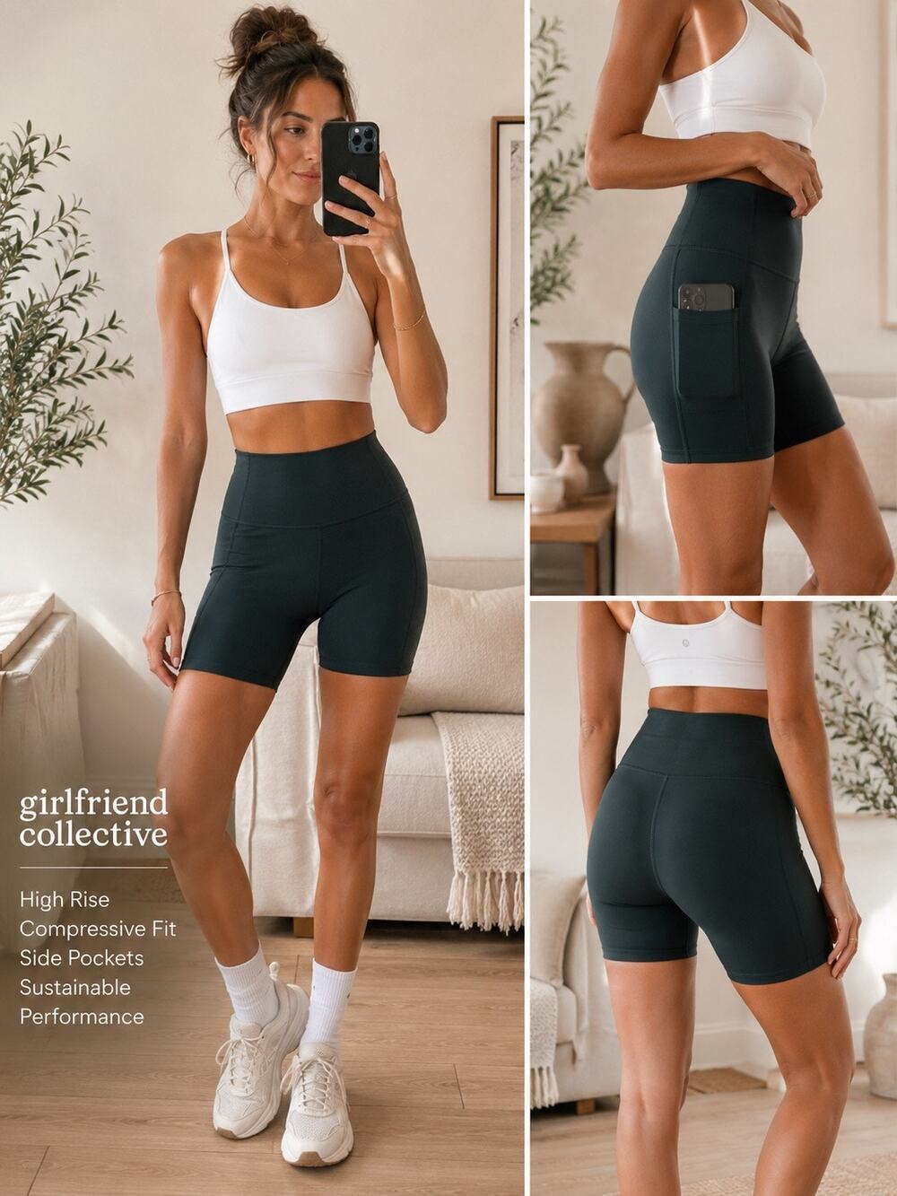 Girlfriend Collective High Rise Compressive Biker Shorts Green Athleisure Yoga